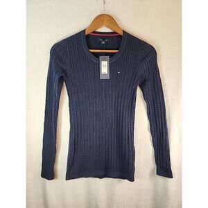 Tommy Hilfiger Women's Navy Cable Knit Crewneck Pullover Sweater XS New